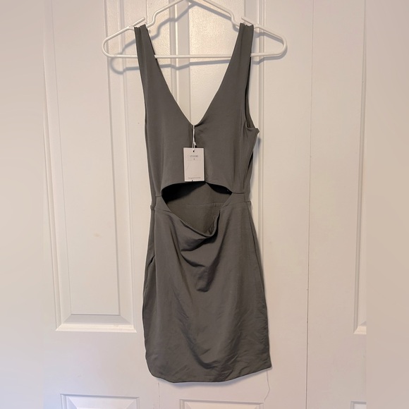Peek-A-Boo Back Sexy Grey Bodycon Dress - Picture 2 of 4